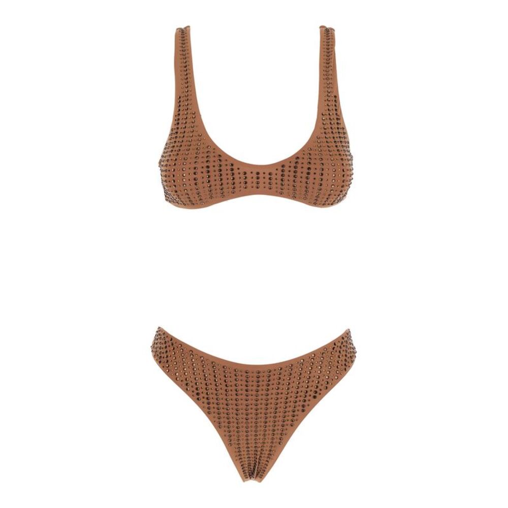 Venuja Women Brown 'Sbambato' Bikini With Stud Decoration In Tech Fabric